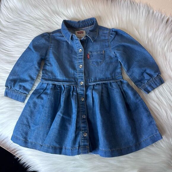 Levi’s Long Sleeve Button Down Denim Dress Size 6 Months - Picture 6 of 6